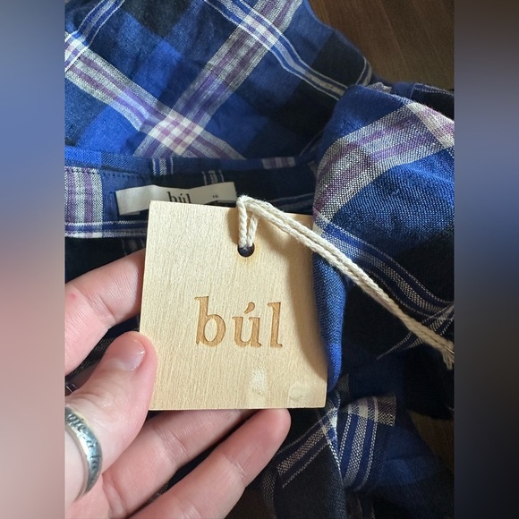 NWT bul BADA TOP BLUE/ PURPLE CHECK size AU 10 natural linen current style US 6 - Picture 7 of 10